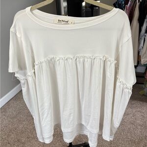 Three Bird Nest Oversized White Ruffle Top